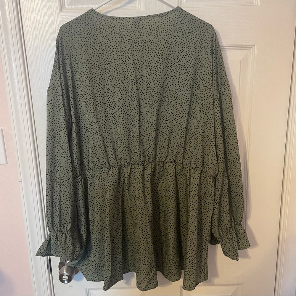 Olive Green Dotted Smocked Top - Picture 6 of 6